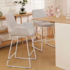 Barkruk Nino-Eef grijs beige gemêleerd - wit onderstel 65 cm
