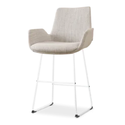 Barkruk Nino-Eef grijs beige gemêleerd - wit onderstel 65 cm