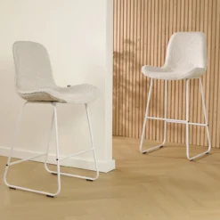 Barkruk Nino-Fé bouclé beige - wit onderstel - 65 cm