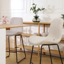 Barkruk Nino-Fé bouclé beige - zwart onderstel - 75 cm