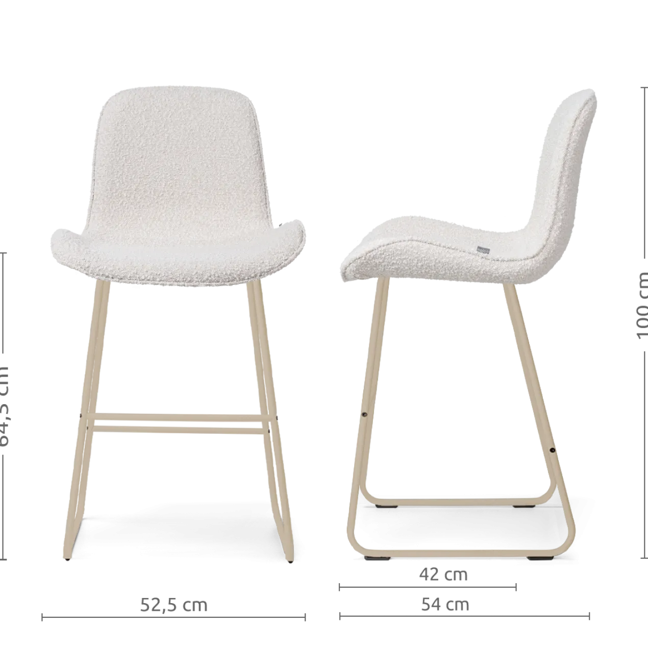 Barkruk Nino-Fé H65 cm beige onderstel bouclé beige