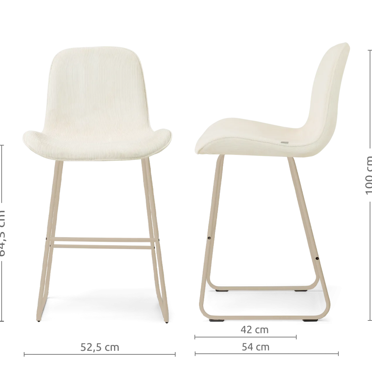 Barkruk Nino-Fé H65 cm beige onderstel rib beige