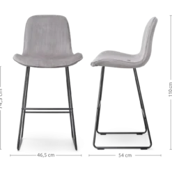 Barkruk Nino-Fé rib warm grijs - zwart onderstel - 75 cm