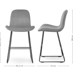 Barkruk Nino-Fé velvet grijs - zwart onderstel - 65 cm