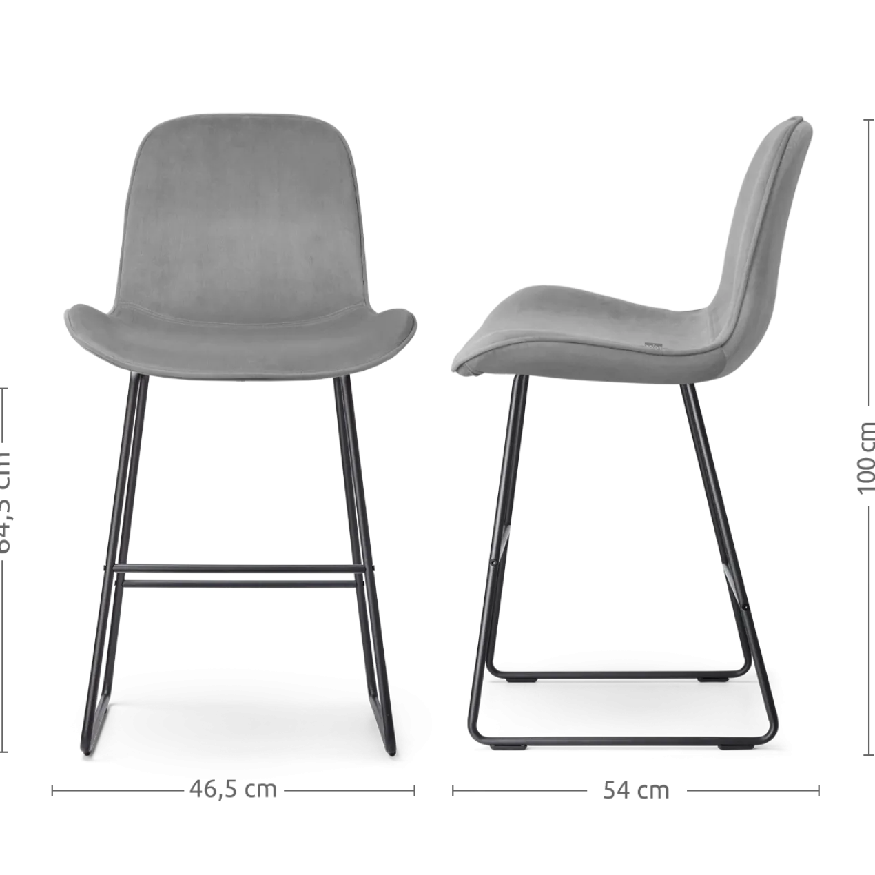 Barkruk Nino-Fé velvet grijs - zwart onderstel - 65 cm