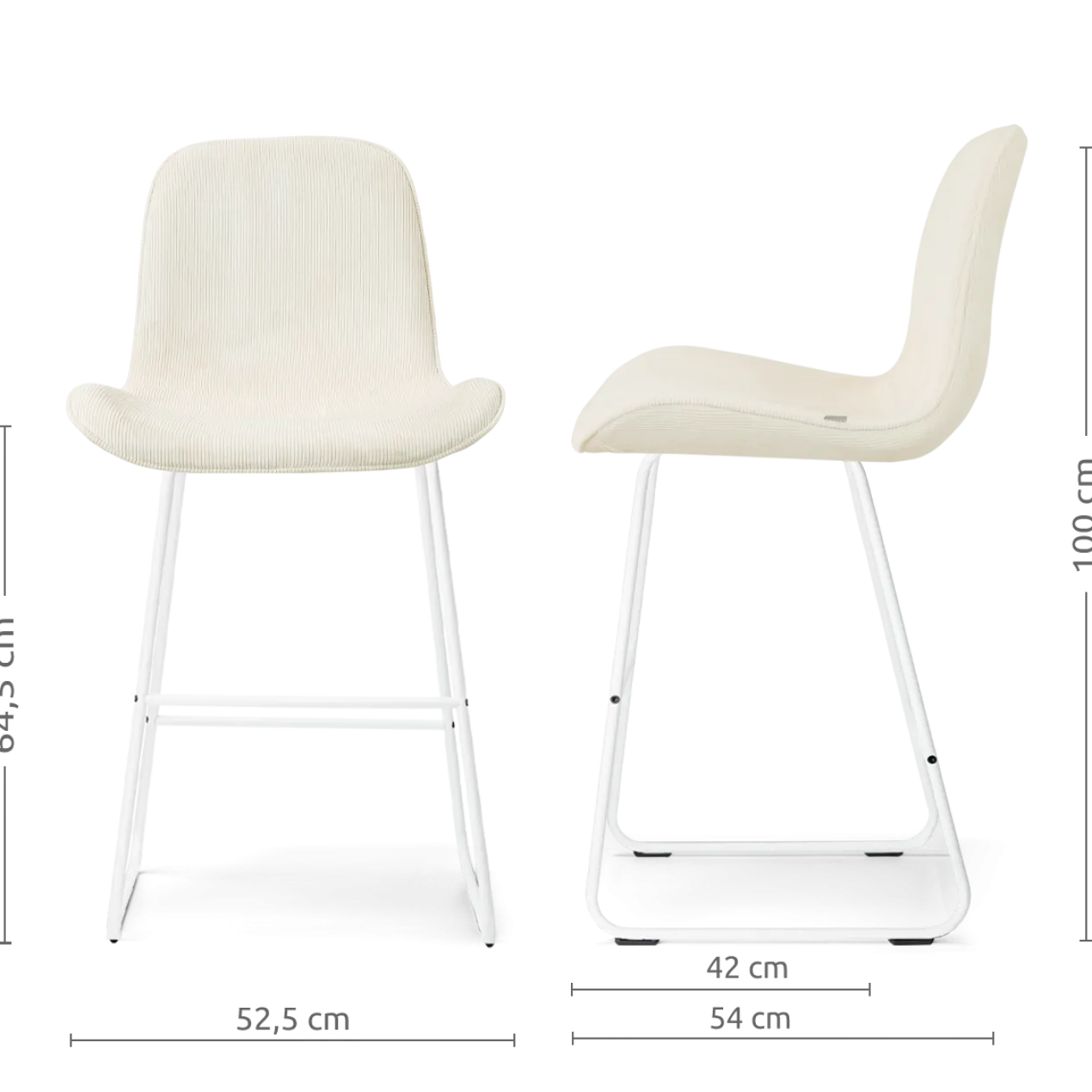 Barkruk Nino-Fé wit onderstel rib beige 75 cm