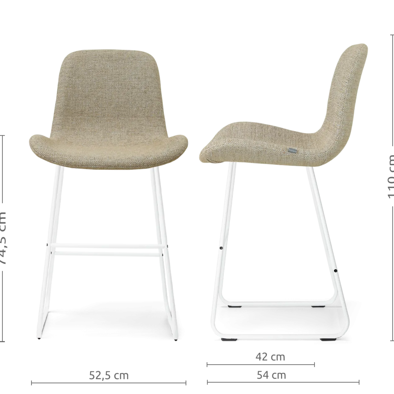 Barkruk Nino-Fé wit onderstel taupe melange 75 cm