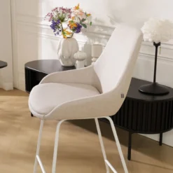 Barkruk Nino-Isa beige - wit onderstel - 65 cm