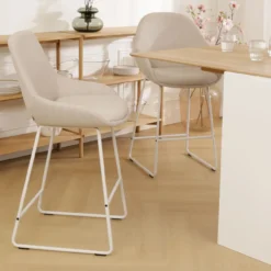 Barkruk Nino-Isa beige - wit onderstel - 65 cm