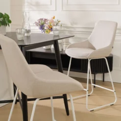 Barkruk Nino-Isa beige - wit onderstel - 65 cm