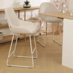 Barkruk Nino-Isa bouclé beige - wit onderstel - 65 cm