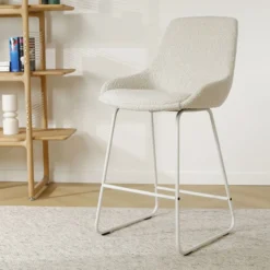 Barkruk Nino-Isa bouclé beige - wit onderstel - 65 cm