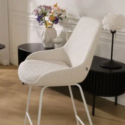 Barkruk Nino-Isa bouclé beige - wit onderstel - 65 cm