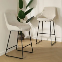 Barkruk Nino-Isa bouclé beige - zwart onderstel - 65cm