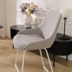 Barkruk Nino-Isa bouclé taupe - wit onderstel - 75 cm