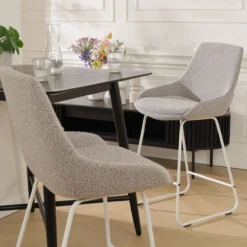 Barkruk Nino-Isa bouclé taupe - wit onderstel - 65 cm