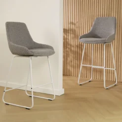 Barkruk Nino-Isa bouclé taupe - wit onderstel - 65 cm