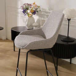 Barkruk Nino-Isa bouclé taupe - zwart onderstel - 65 cm