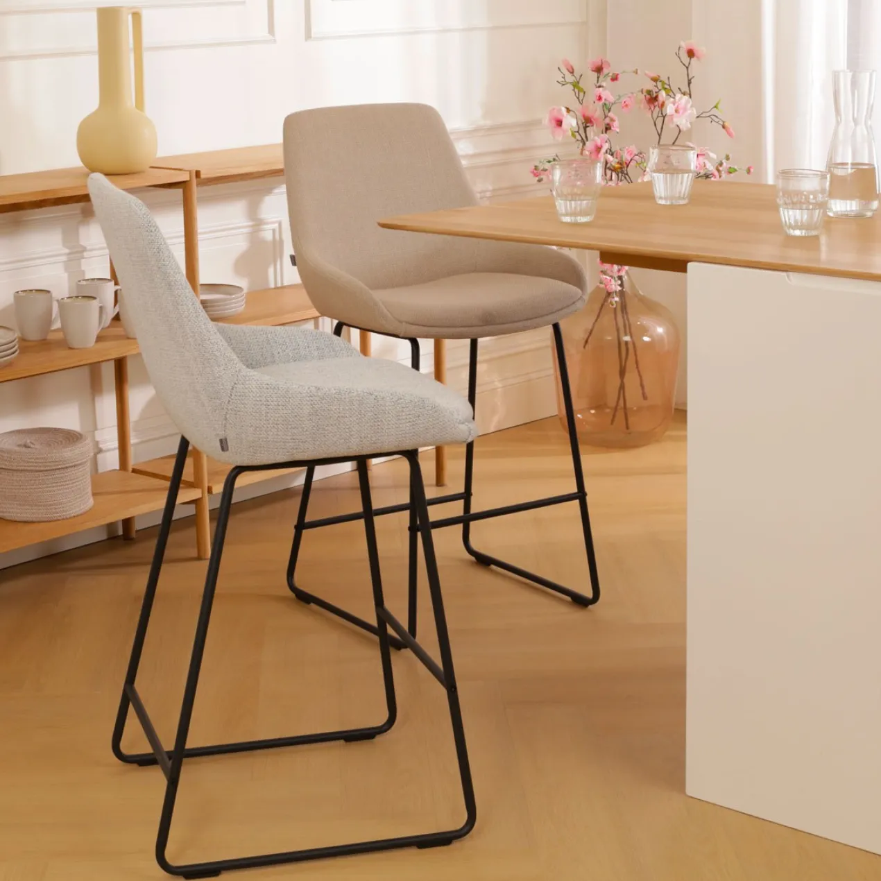Barkruk Nino-Isa grijs beige gemêleerd - zwart 75 cm