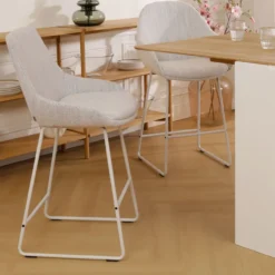 Barkruk Nino-Isa grjis beige gemêleerd - wit 75 cm