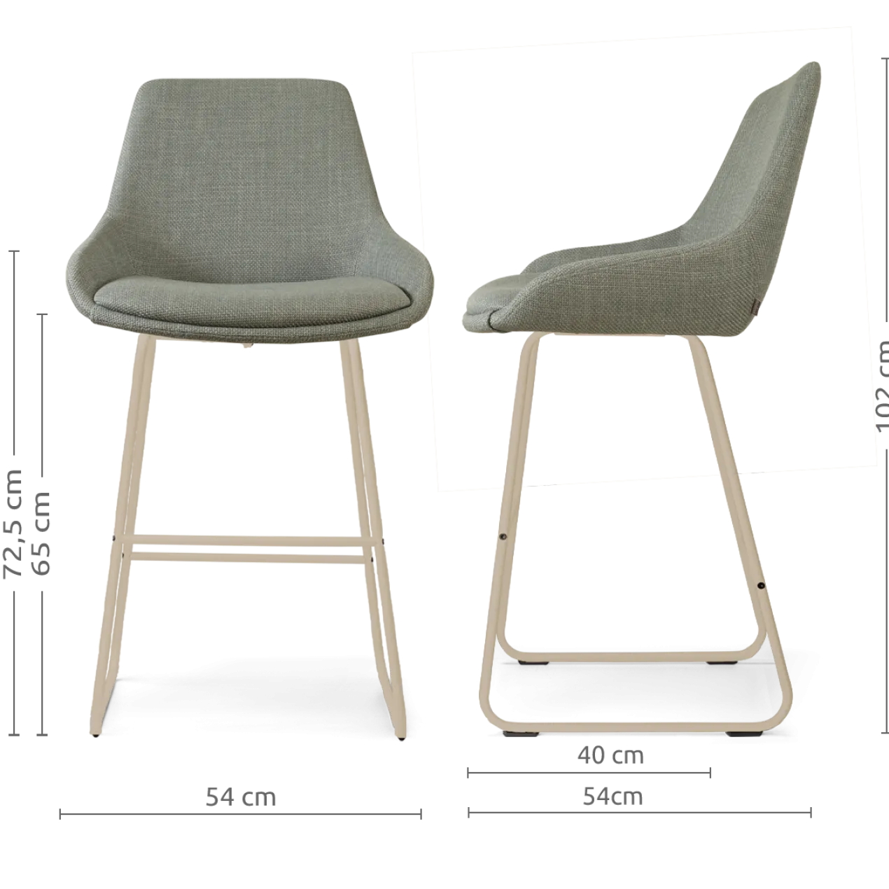 Barkruk Nino-Isa H65 cm beige onderstel saliegroen