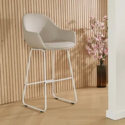 Barkruk Nino-Mae beige - wit onderstel - 75 cm
