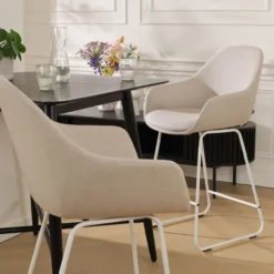 Barkruk Nino-Mae beige - wit onderstel - 75 cm