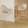 Barkruk Nino-Mae bouclé beige - wit onderstel - 75 cm