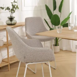 Barkruk Nino-Mae bouclé beige - wit onderstel - 75 cm