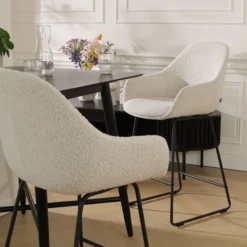Barkruk Nino-Mae bouclé beige - zwart onderstel - 75 cm