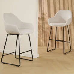Barkruk Nino-Mae bouclé beige - zwart onderstel - 75 cm