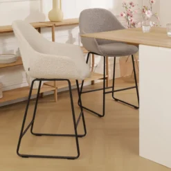 Barkruk Nino-Mae bouclé beige - zwart onderstel - 65 cm