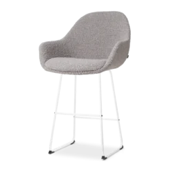 Barkruk Nino-Mae bouclé taupe - wit onderstel - 65 cm