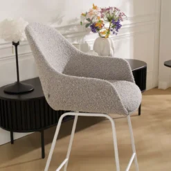 Barkruk Nino-Mae bouclé taupe - wit onderstel - 65 cm