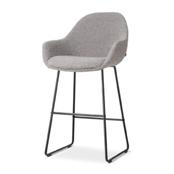 Barkruk Nino-Mae bouclé taupe - zwart onderstel - 65 cm