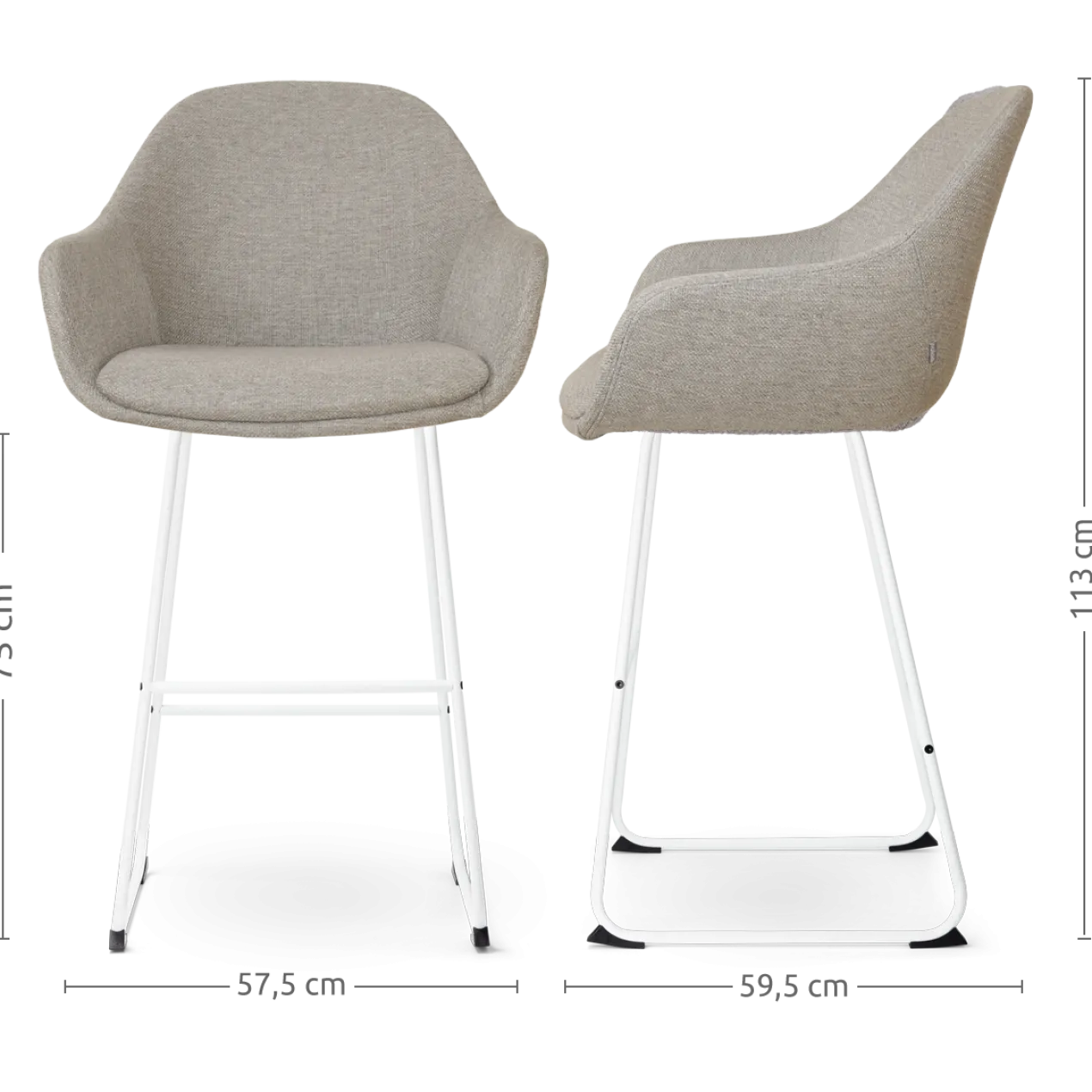 Barkruk Nino-Mae warm grijs - wit onderstel - 75 cm