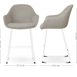 Barkruk Nino-Mae warm grijs - wit onderstel - 65 cm