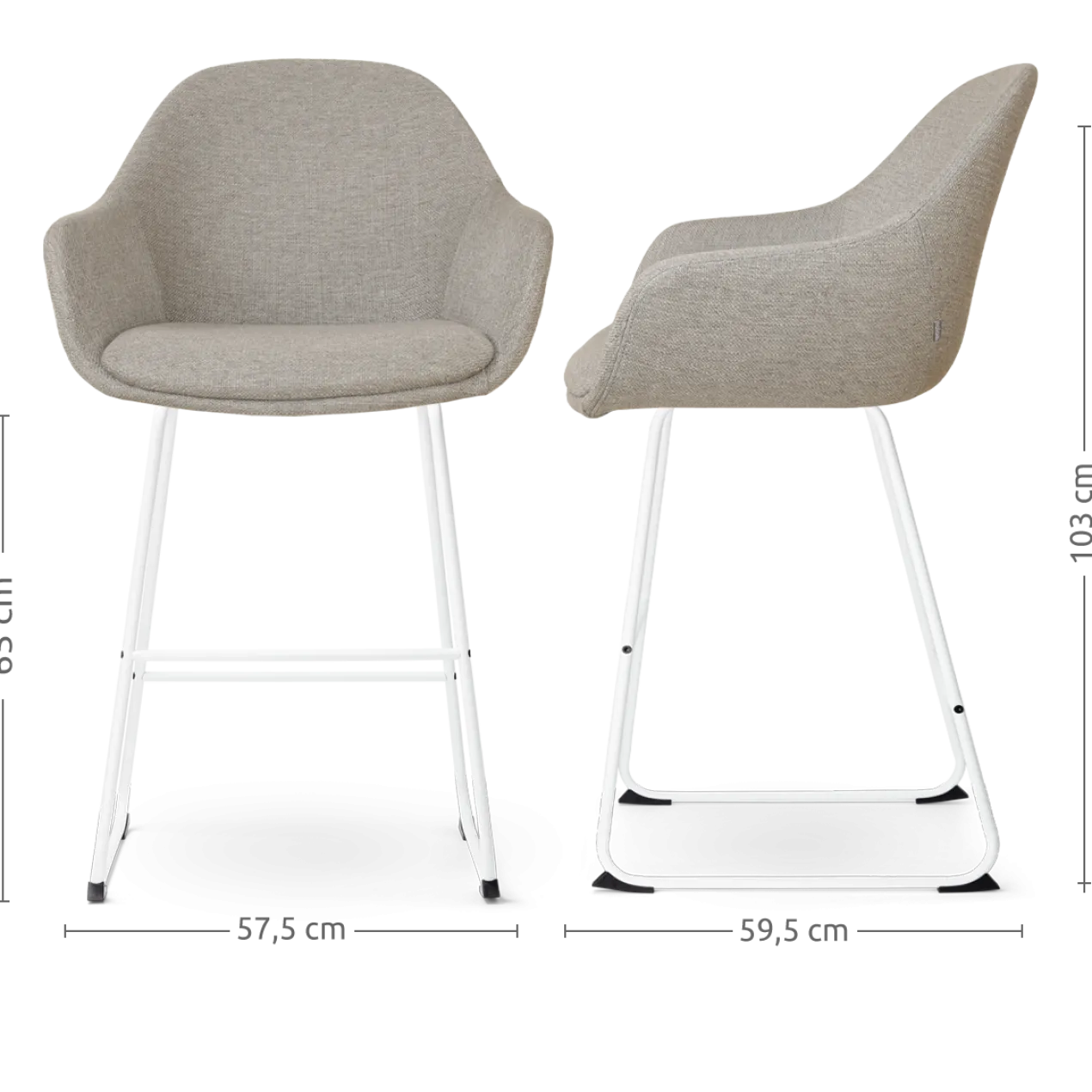 Barkruk Nino-Mae warm grijs - wit onderstel - 65 cm