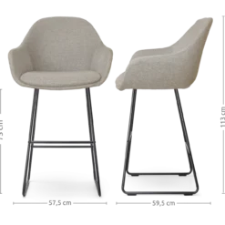 Barkruk Nino-Mae warm grijs - zwart onderstel - 75 cm