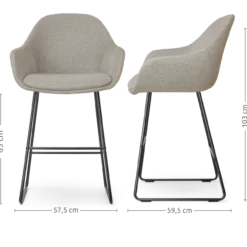 Barkruk Nino-Mae warm grijs - zwart onderstel - 65 cm