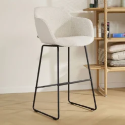 Barkruk Nino-Mare bouclé beige - zwart onderstel - 75 cm