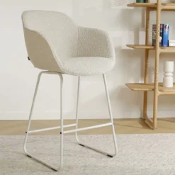Barkruk Nino-Mare bouclé beige - wit onderstel - 75 cm