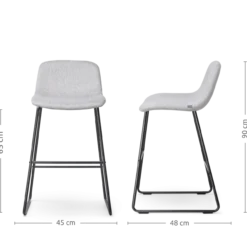 Barkruk Nino-Mats lichtgrijs - zwart - 65 cm - set van 2