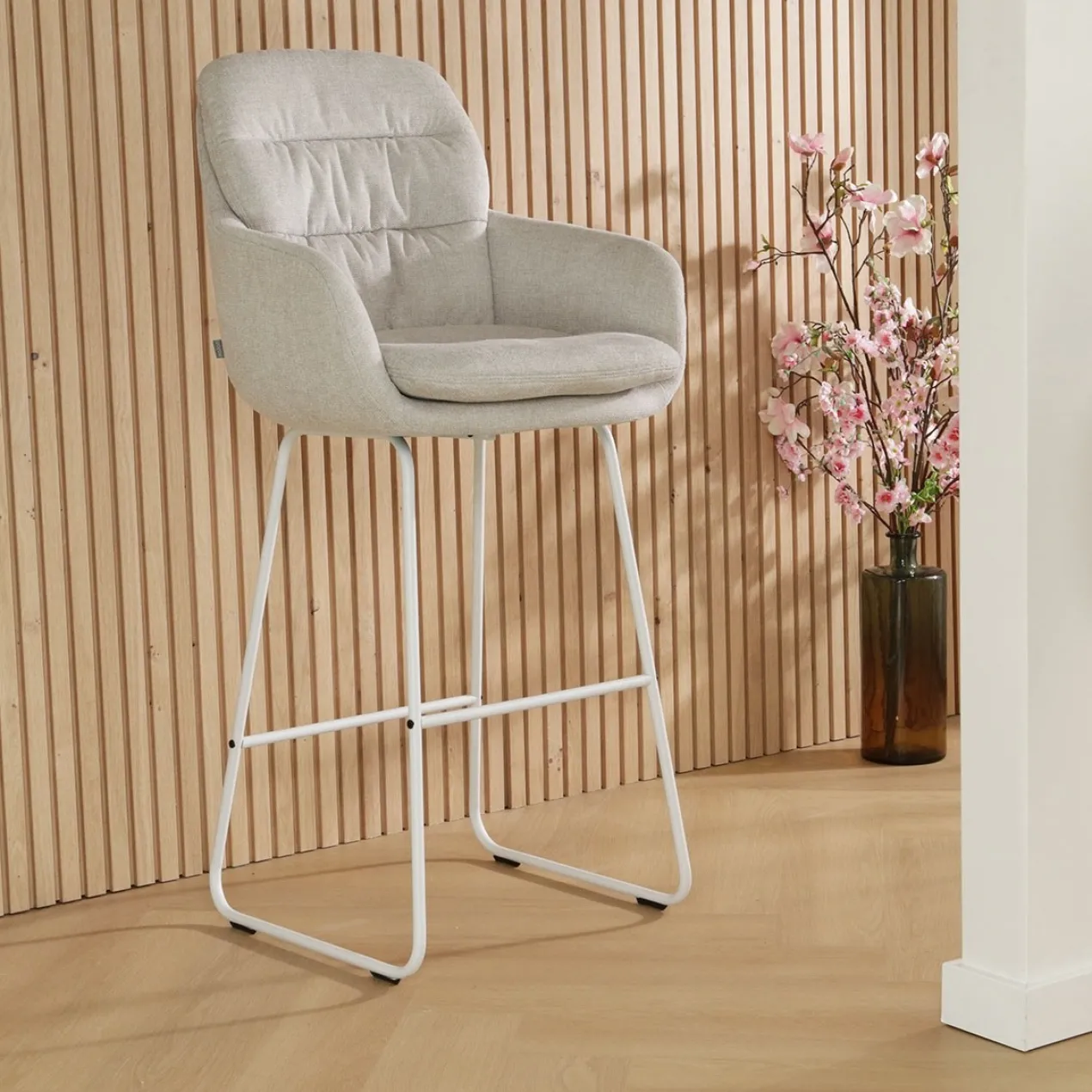 Barkruk Nino-Mia beige - wit onderstel - 75 cm