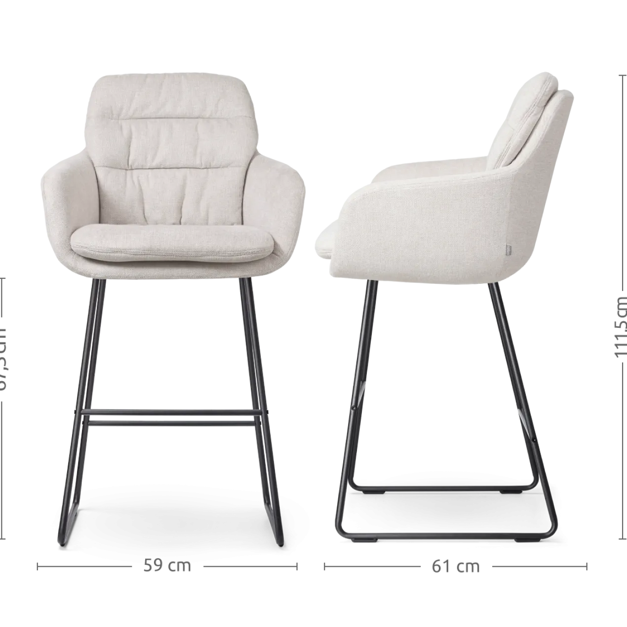 Barkruk Nino-Mia beige - zwart onderstel - 65 cm
