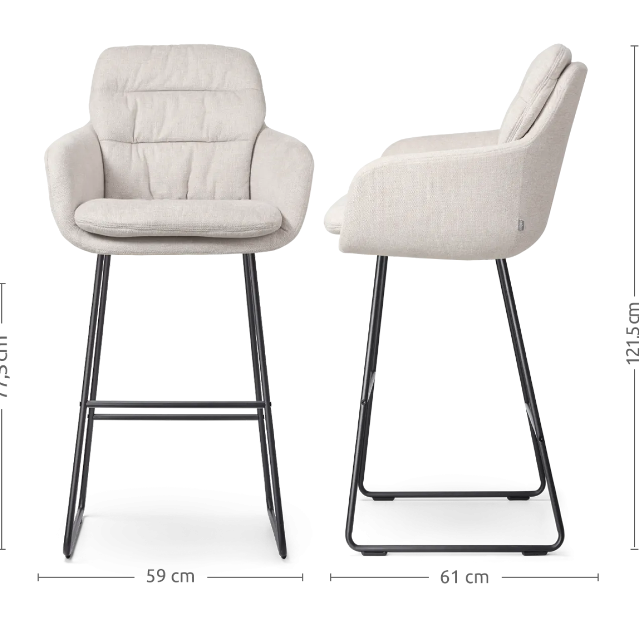 Barkruk Nino-Mia beige - zwart onderstel - 75 cm
