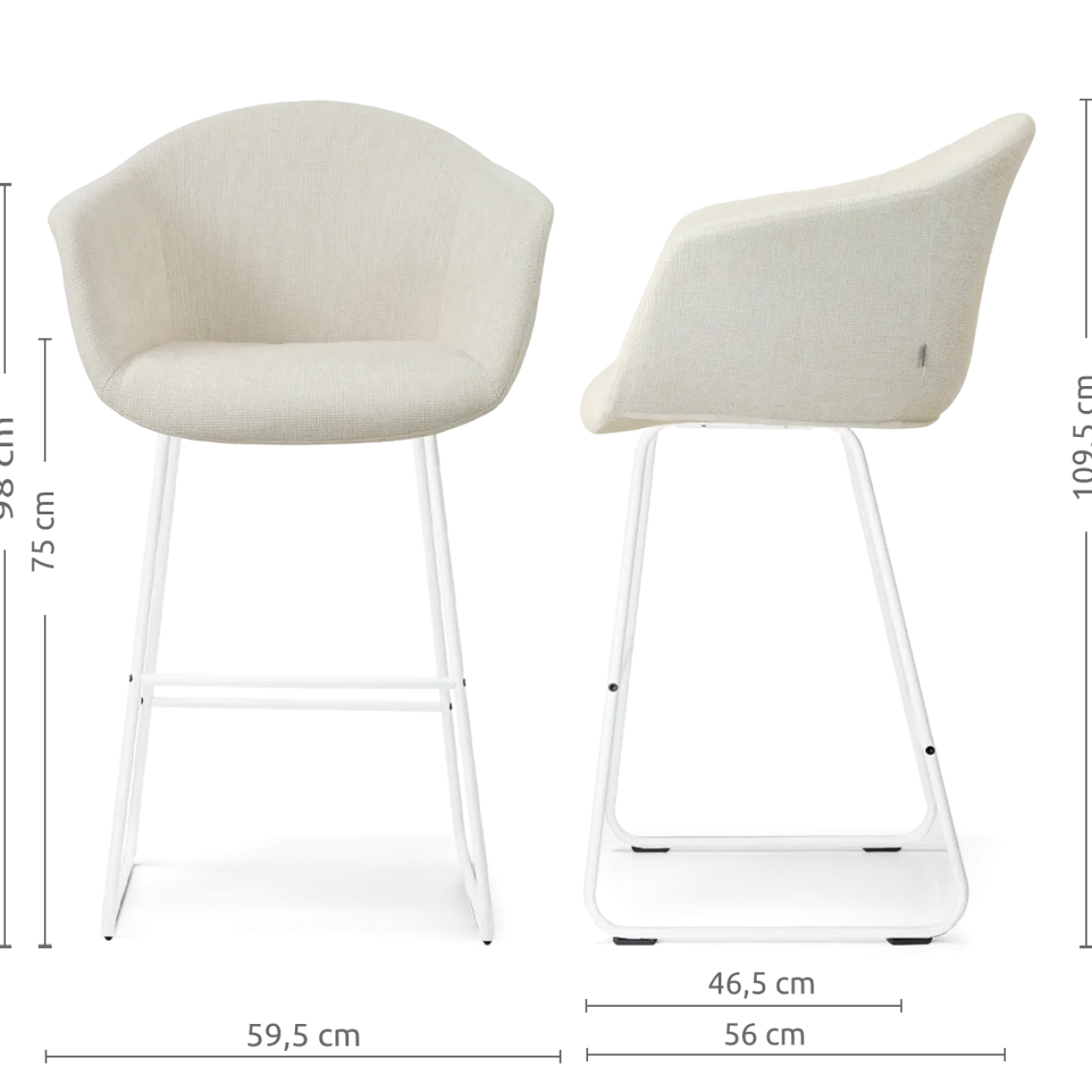 barkruk Nino-Otis H75 cm wit onderstel cottonbeige