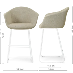 Barkruk Nino-Otis H75 cm wit onderstel taupe melange