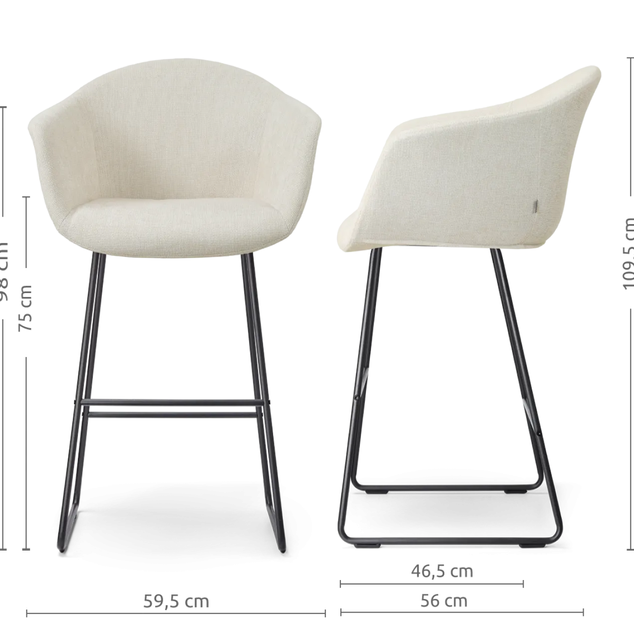 Barkruk Nino-Otis H75 cm zwart onderstel cottonbeige