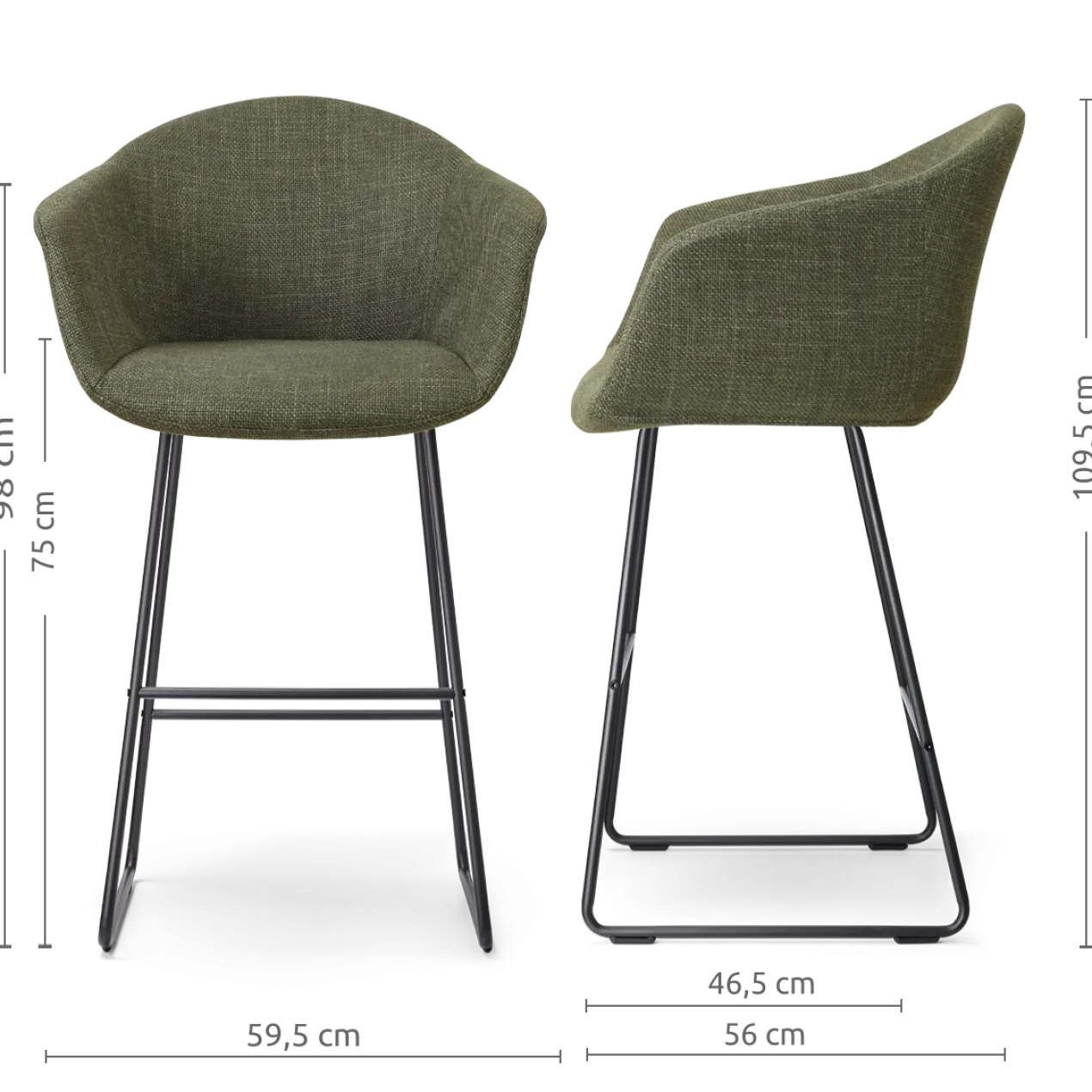 Barkruk Nino-Otis H75 cm zwart onderstel forestgroen